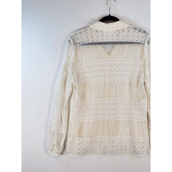 ALEXIS Womens Top Beige Button Up Silk Crochet Lace Sheer Blouse Boho USA Size 6 - Picture 8 of 11